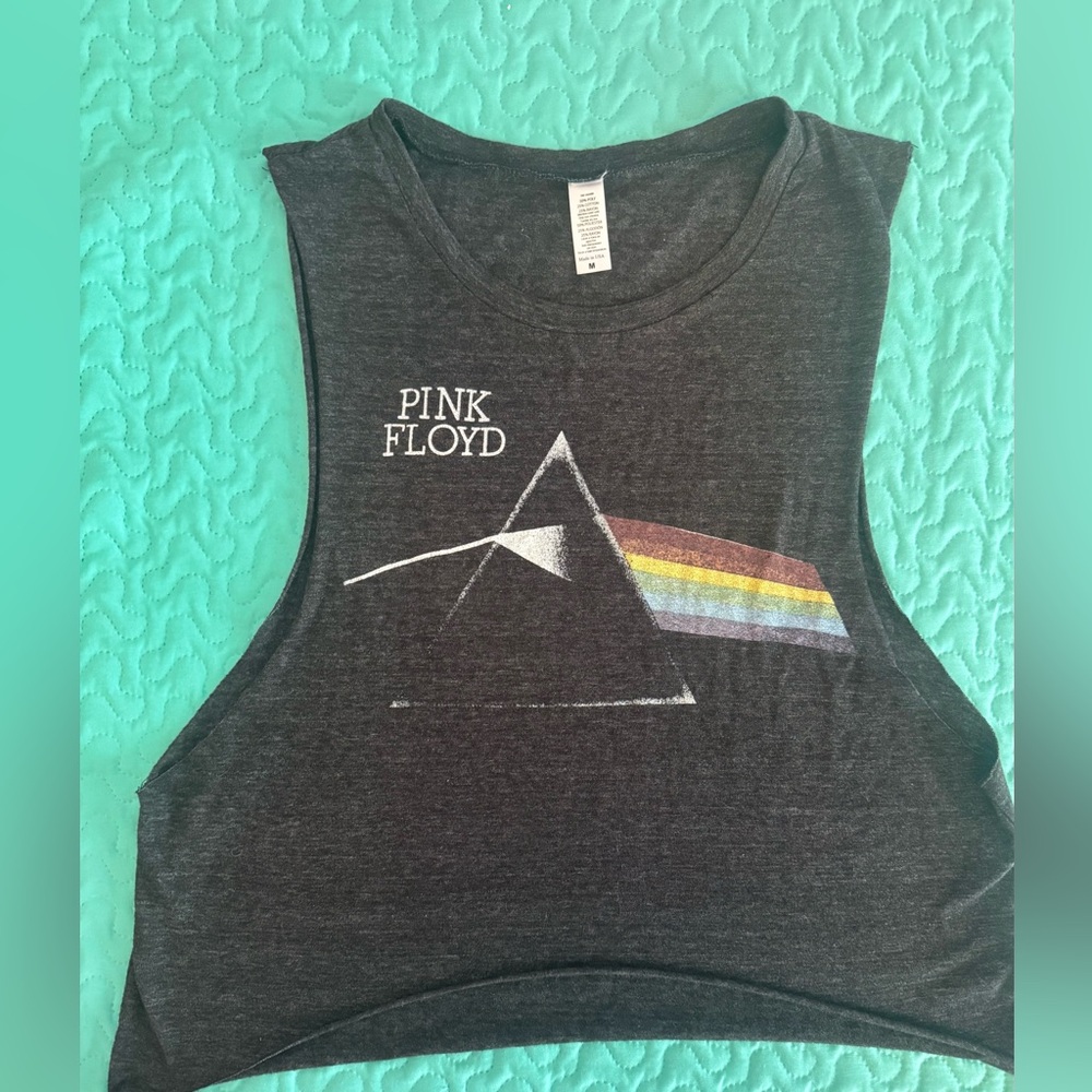 Pink Floyd Women's Black Graphic Cropped Muscle Tank - Band Tee